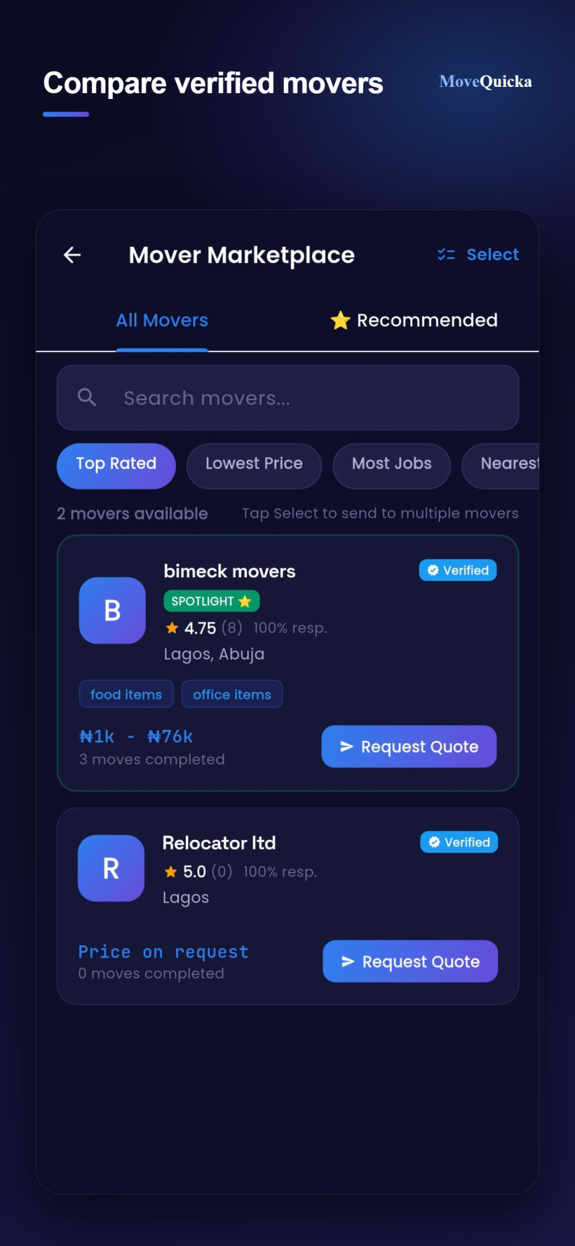Compare verified movers
